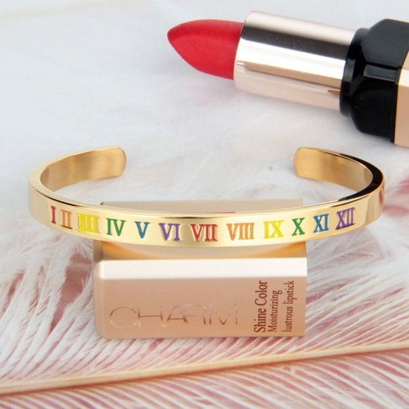 Rainbow Roman digital C shaped stainless steel bracelet - Picture 9 of 13